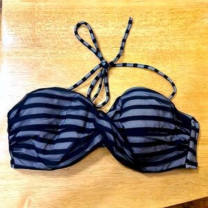Victoria's Secret Bikini Top Padded black striped crossover bando style 34C
